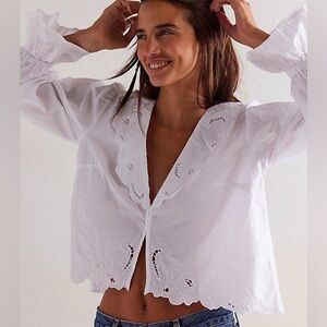 Free People White Maisie Cutwork Top
